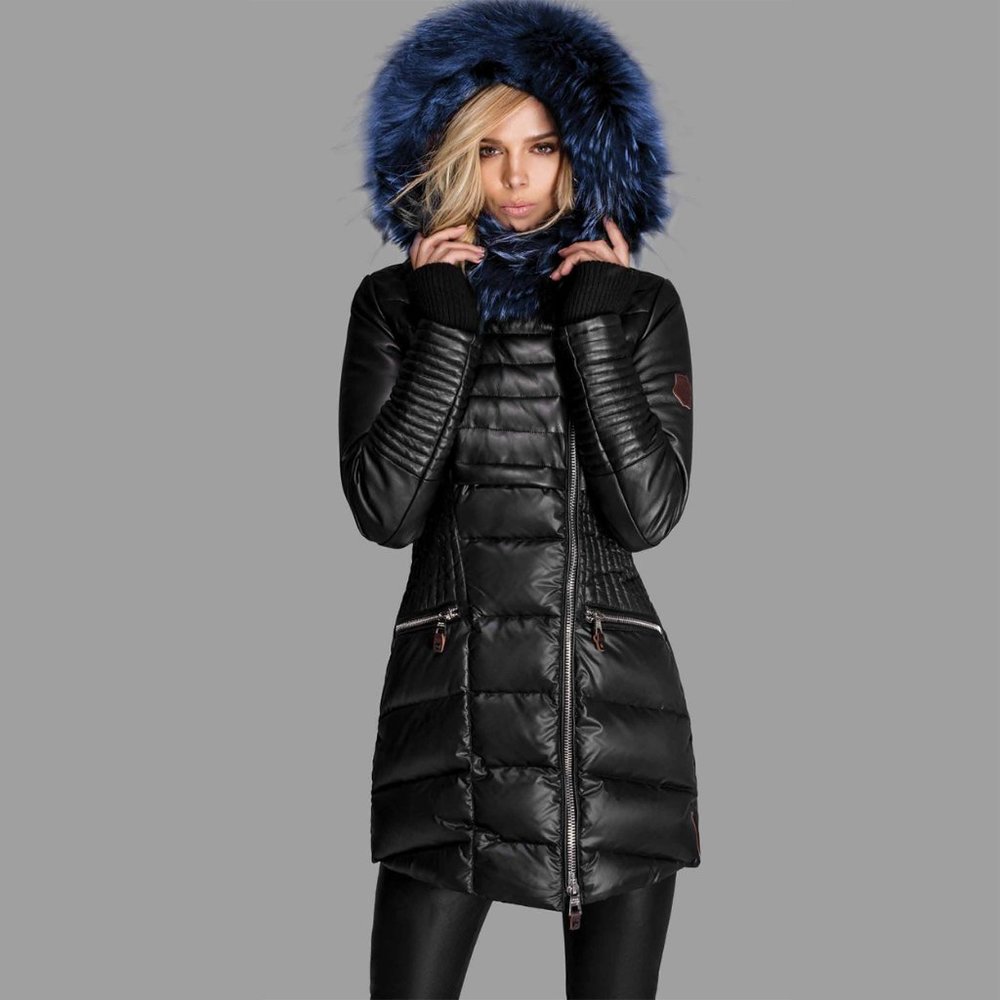 Nicole Benisti Leather Fur Down Puffer Coat XS